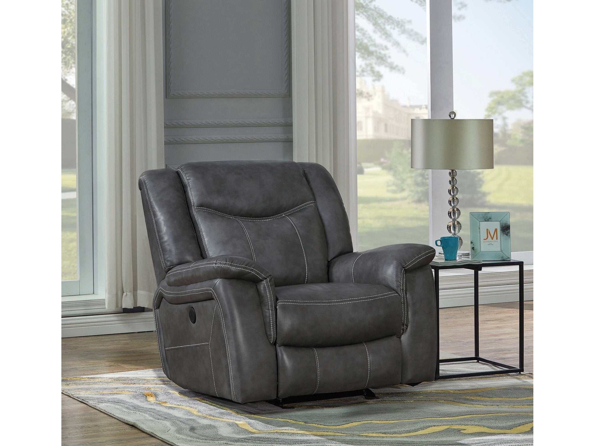Conrad Upholstered Padded Arm Glider Recliner Grey