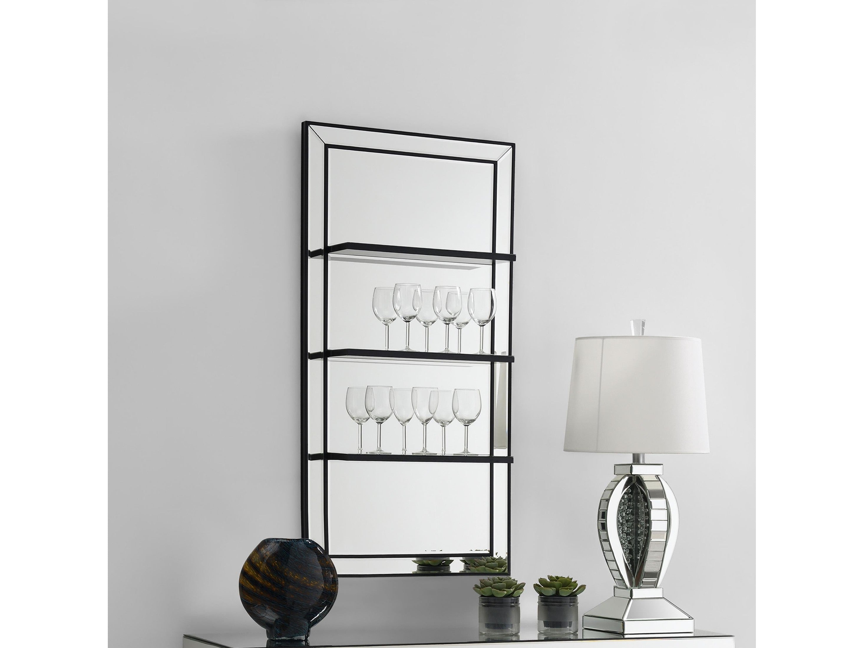Oriel 24 x 47 Inch Rectangular 3-Shelf Wall Mirror Silver