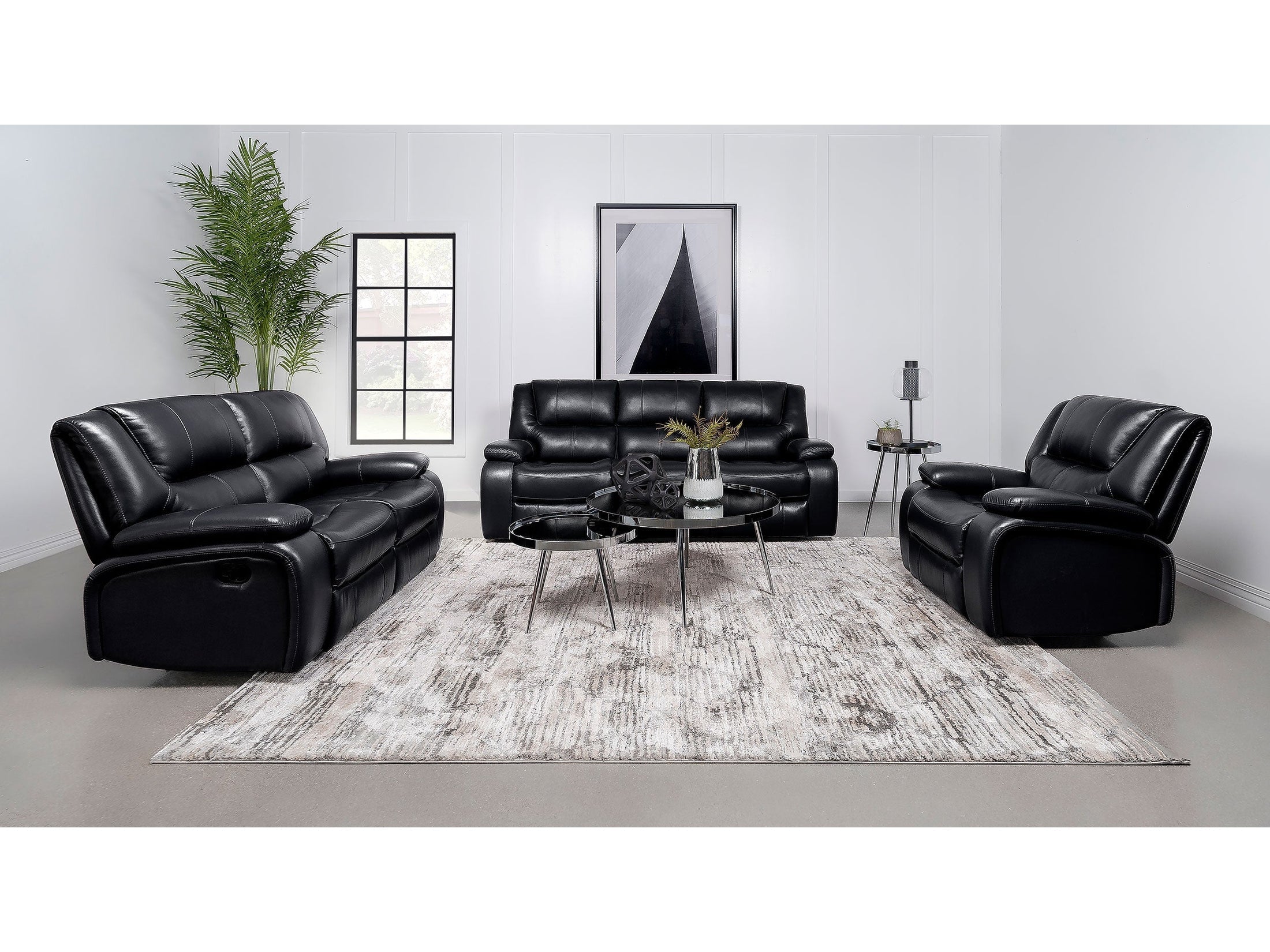 Camila 2-piece Upholstered Reclining Sofa Set Black