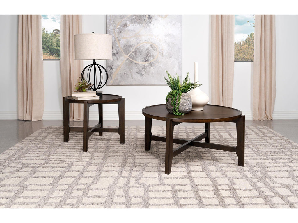 Cota Round Solid Wood Coffee Table Dark Brown