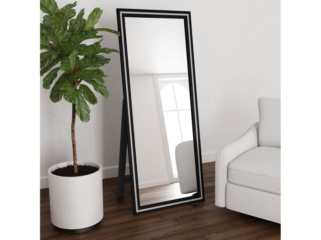 Windrose 28 x 67 Inch Tempered LED Standing Mirror Black