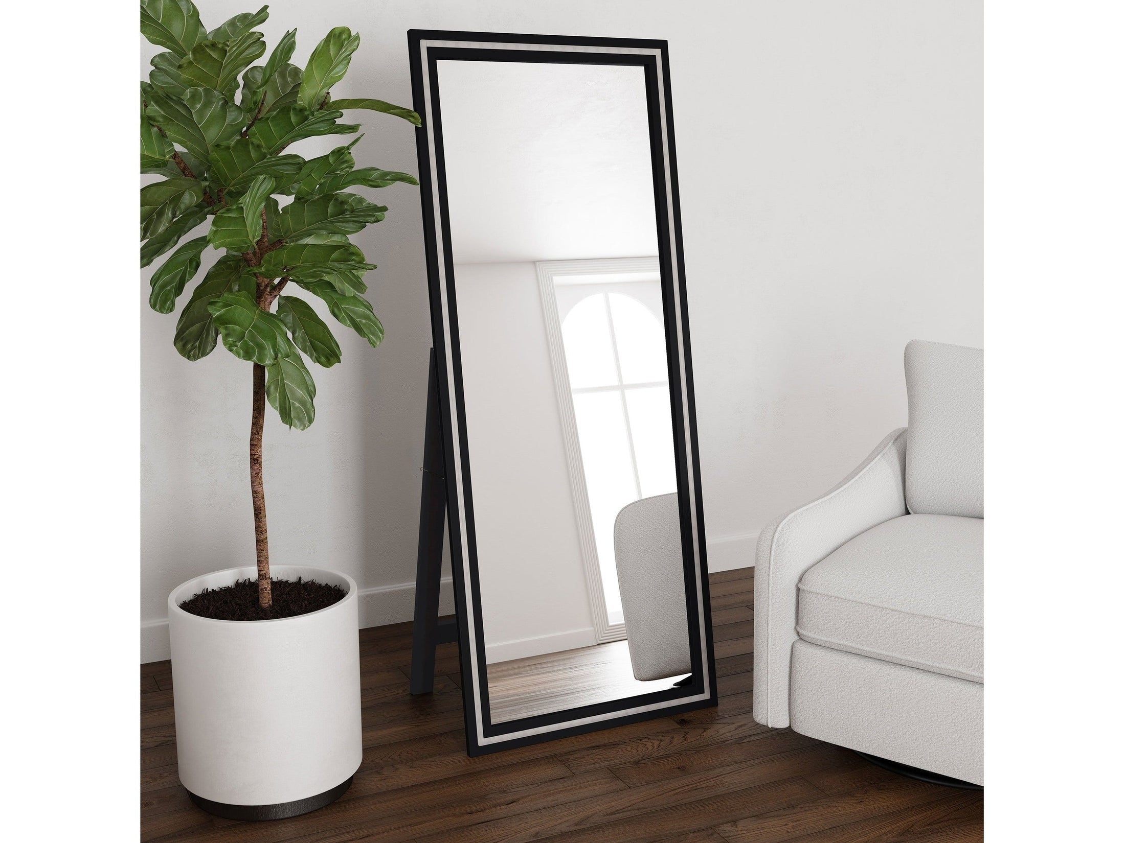 Windrose 28 x 67 Inch Tempered LED Standing Mirror Black