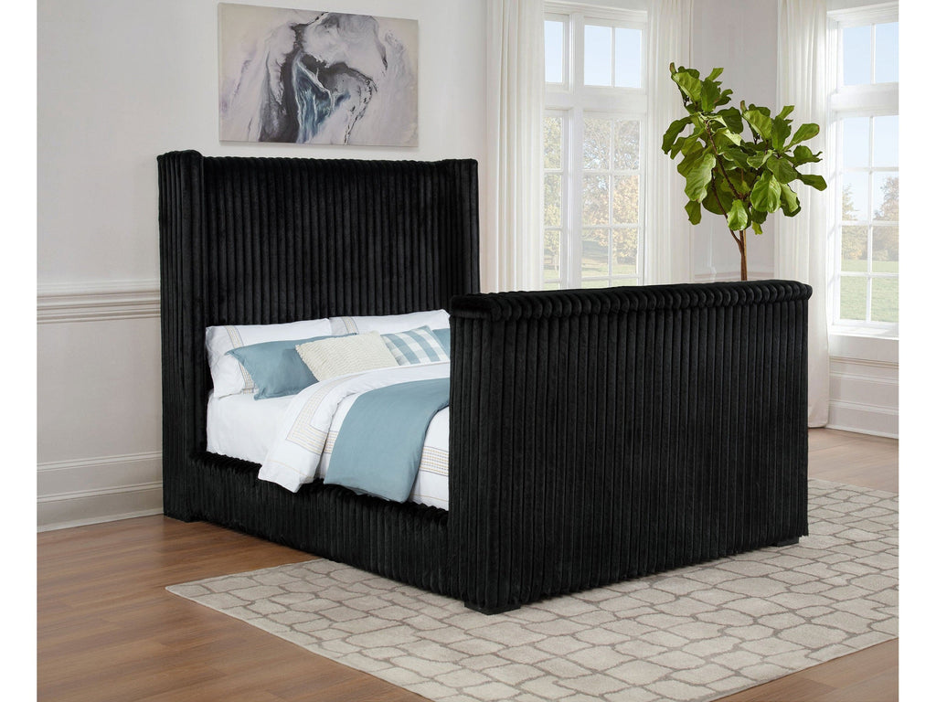 Centergrove Upholstered Eastern King Wingback TV Bed Black