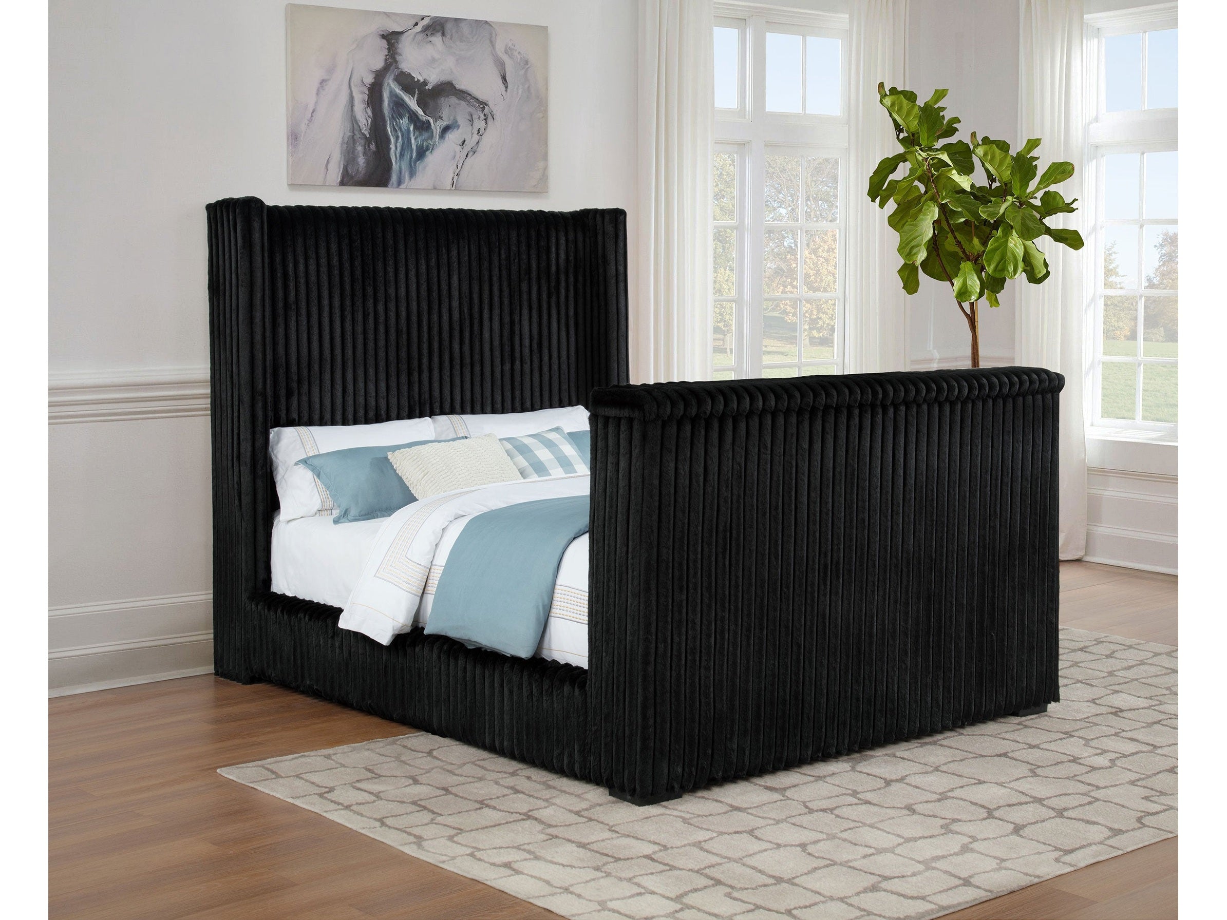 Centergrove Upholstered Eastern King Wingback TV Bed Black