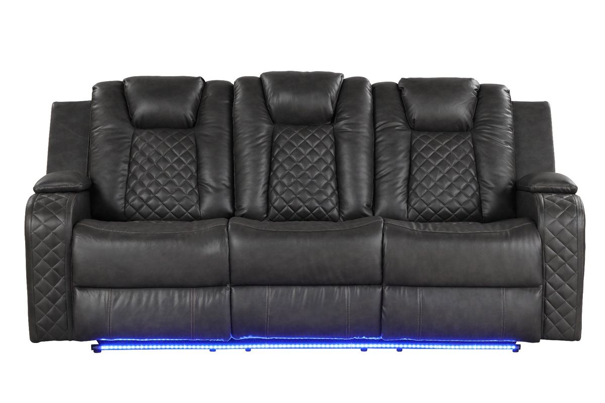 Galaxy Home Benz LED & Power Reclining Sofa in Gray