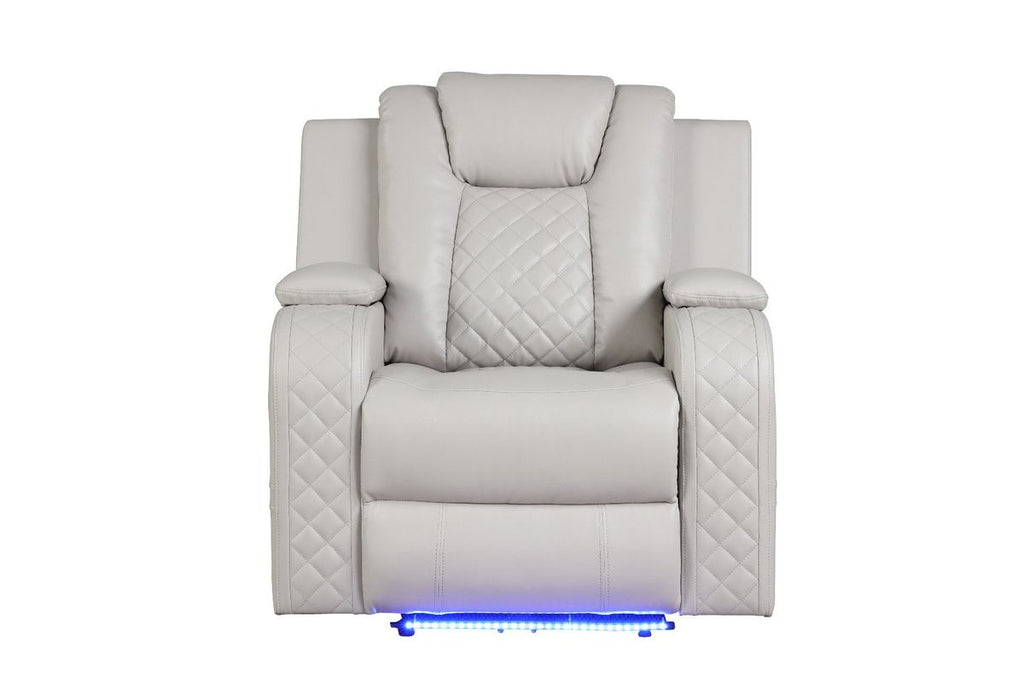 Galaxy Home Benz LED & Power Recliner Chair in Ice/ White