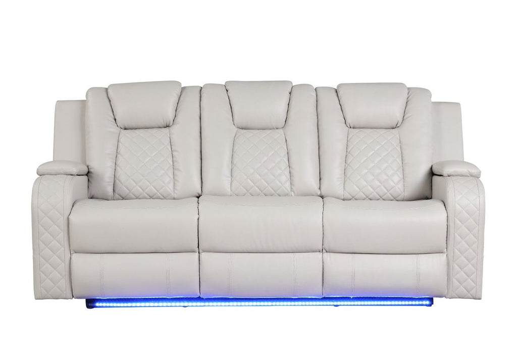 Galaxy Home Benz LED & Power Reclining Sofa in Ice/White