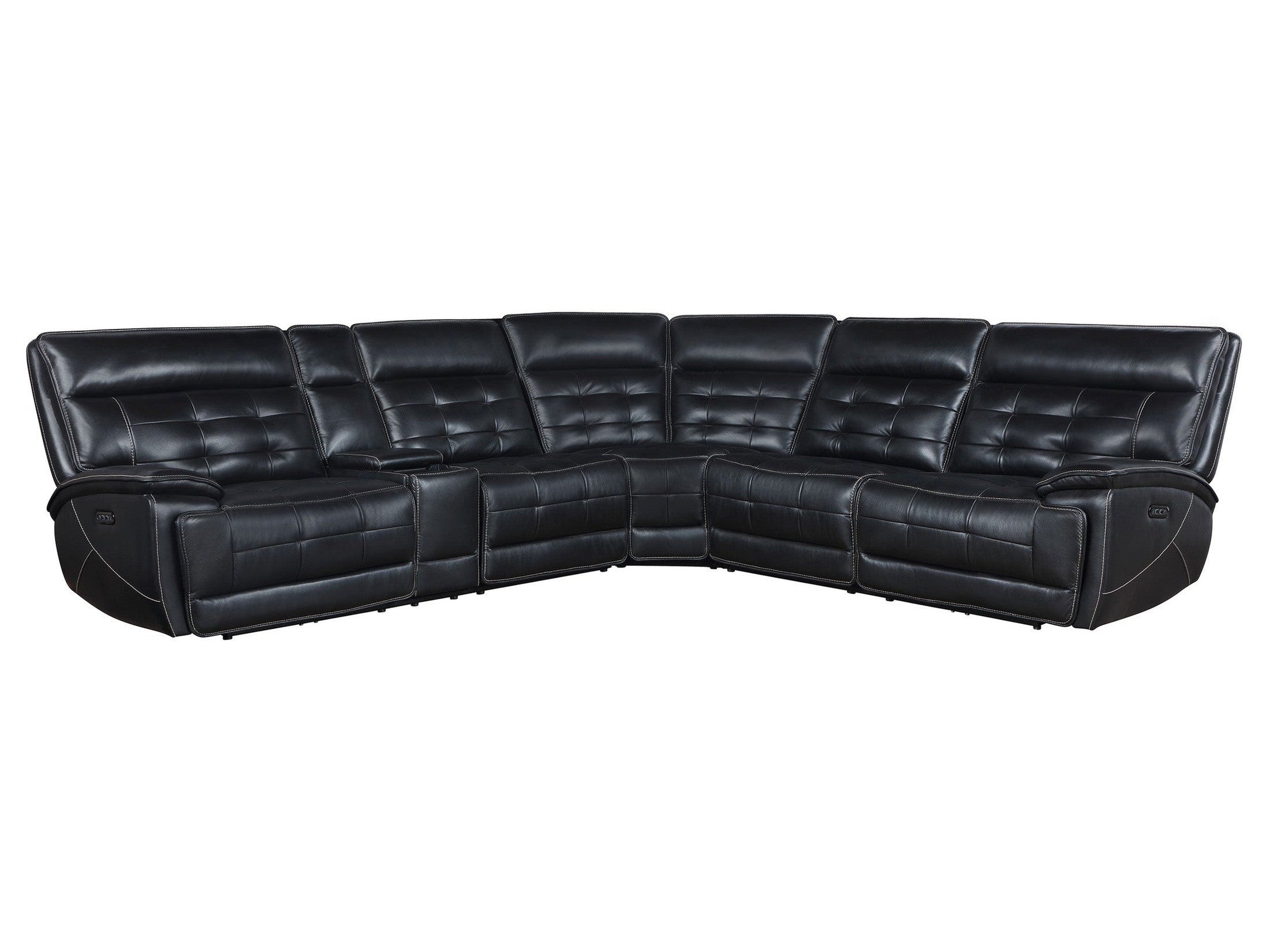 Hewitt Leather Dual Power Reclining Sectional Sofa Black