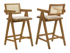 Kane Woven Rattan Wood Bar Chair Light Walnut (Set of 2)