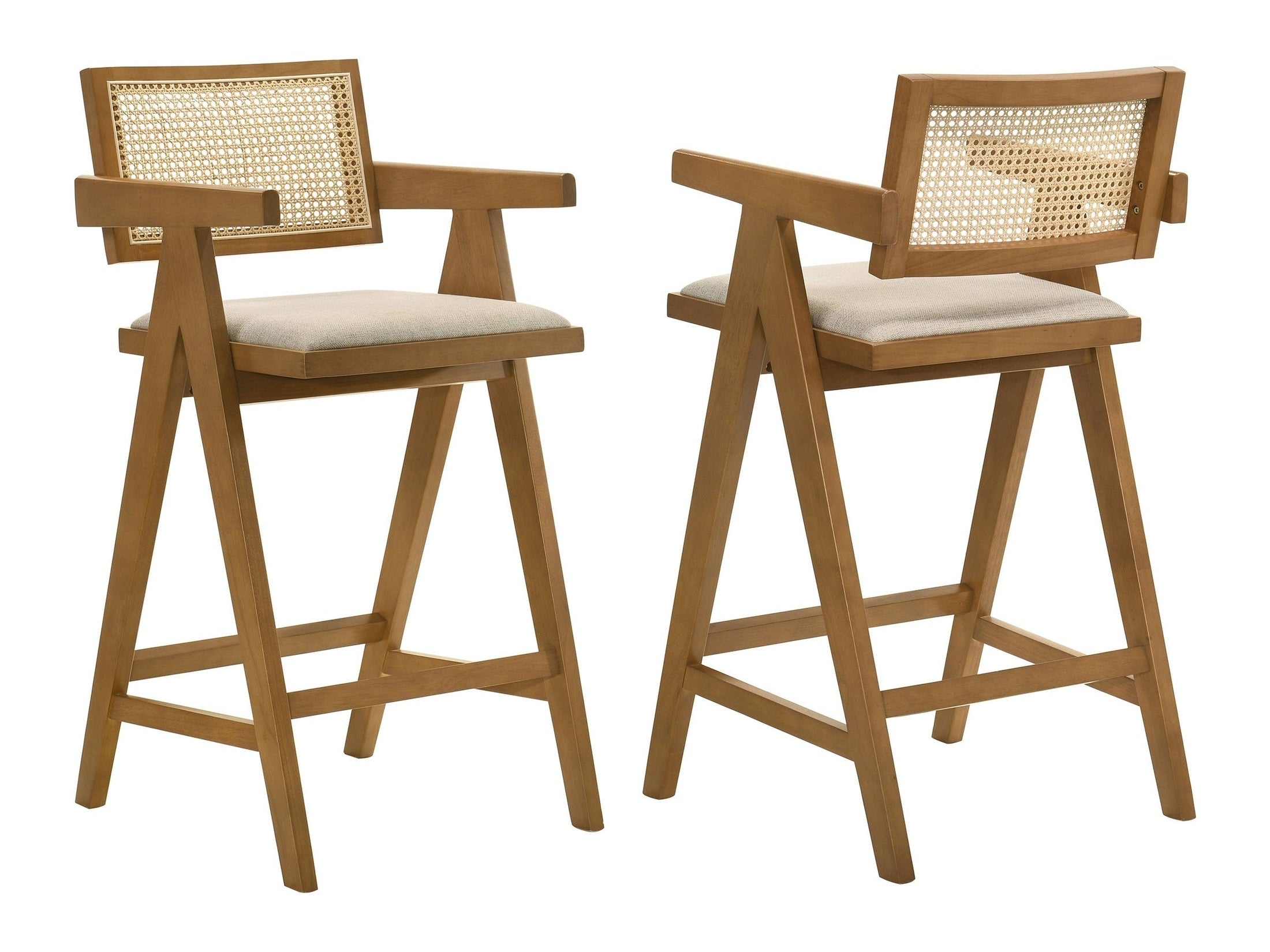 Kane Woven Rattan Wood Bar Chair Light Walnut (Set of 2)