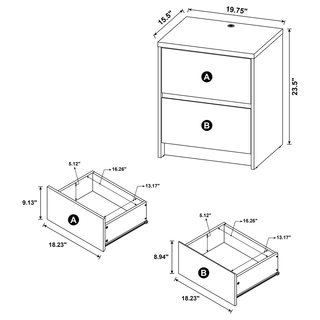 Westpark Drawer Nightstand LED Lights Usb