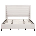 Leslie Upholstered Tufted California King Wingback Platform Bed Beige