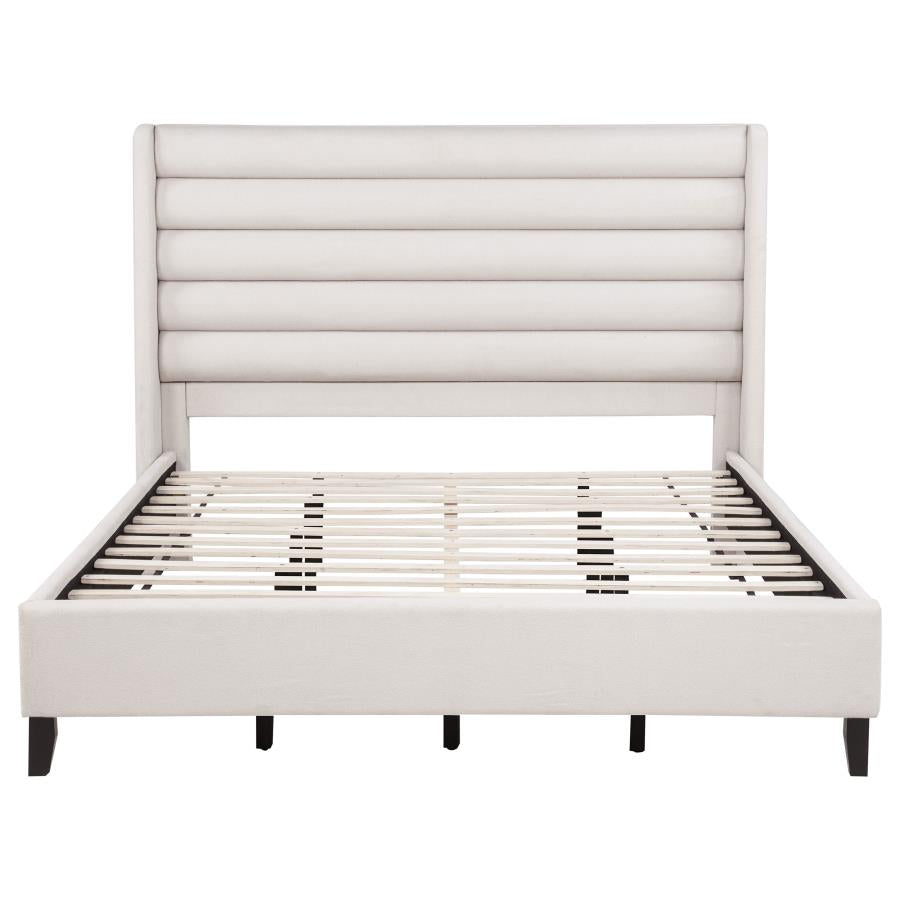 Leslie Upholstered Tufted California King Wingback Platform Bed Beige
