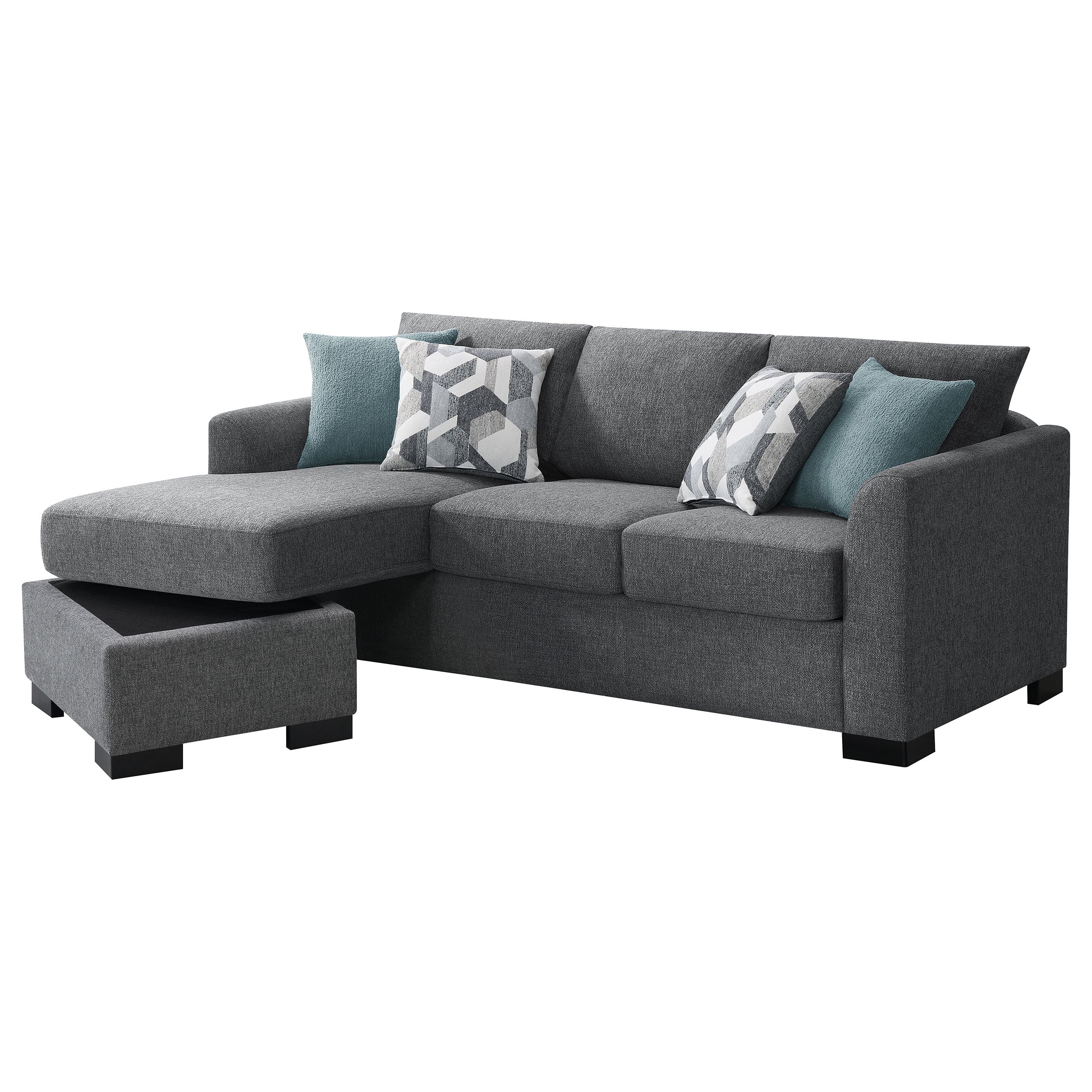 Storey Upholstered Sleeper Sectional Chaise Sofa Dark Grey