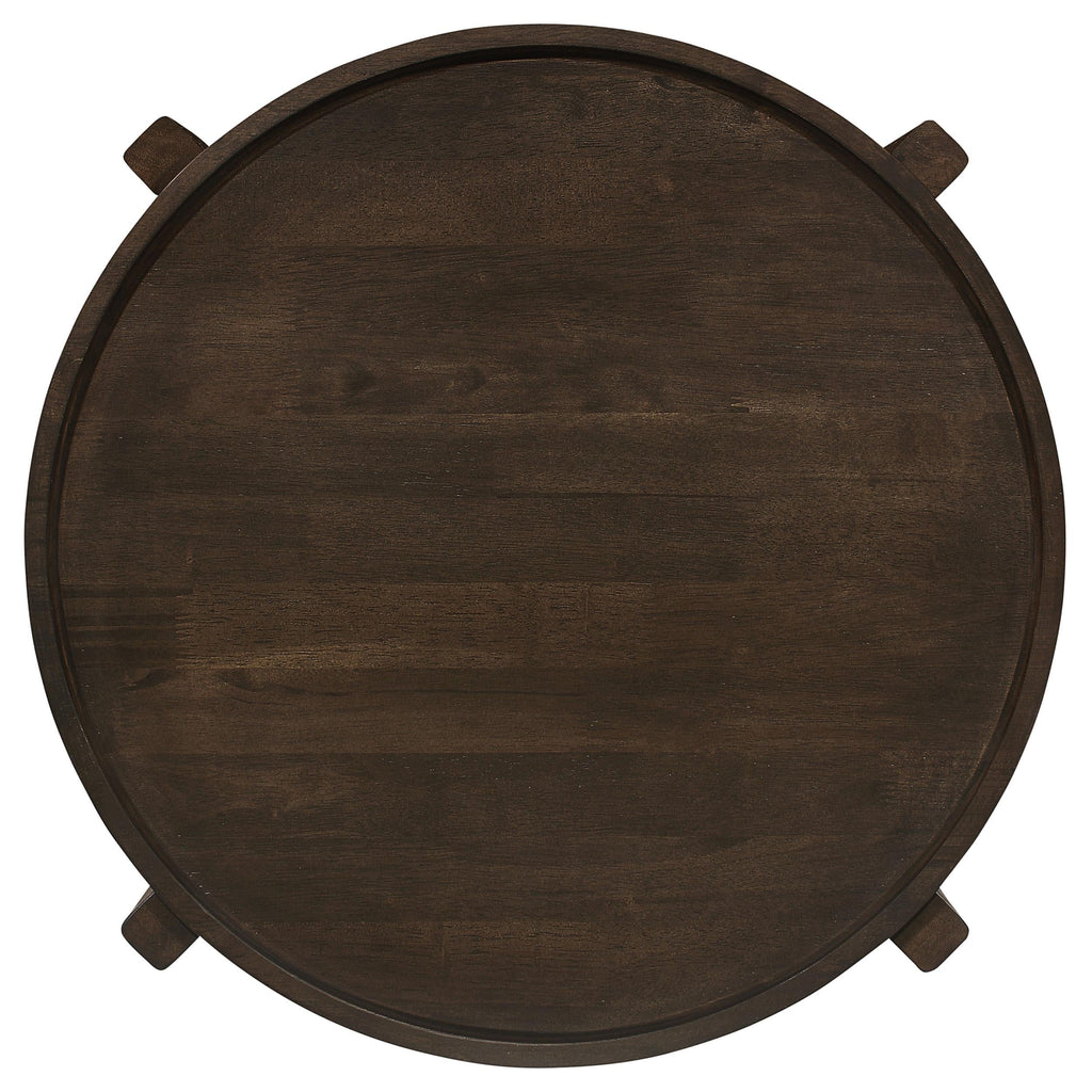 Cota Round Solid Wood Coffee Table Dark Brown