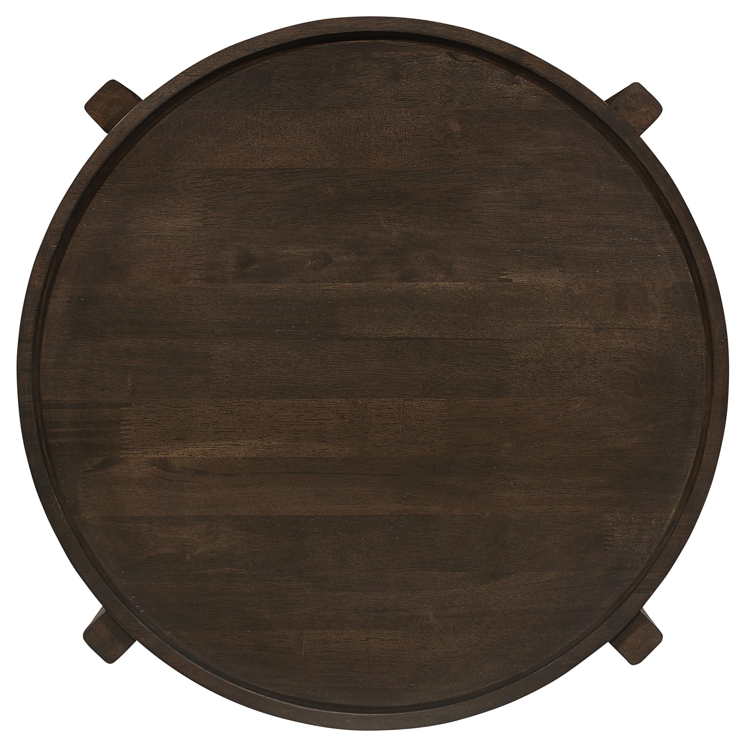 Cota Round Solid Wood Coffee Table Dark Brown