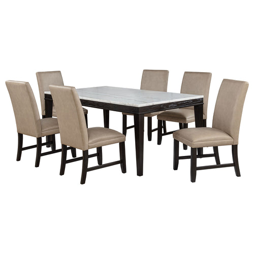 Averill 7-piece White Marble Top Dining Set Dark Grey and Coffee Bean