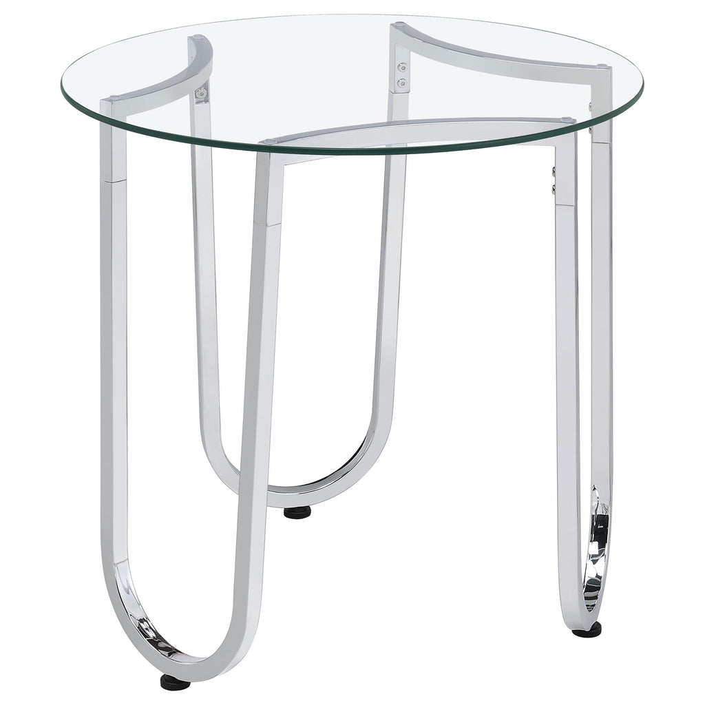 Beller Round Tempered Glass Top Cocktail Coffee Table Chrome