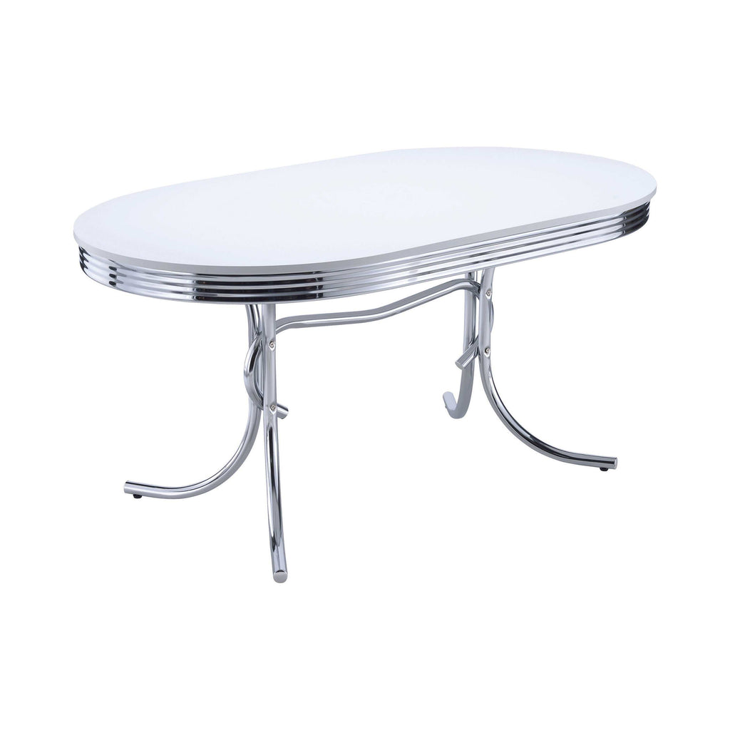 Retro Oval 60-inch Wood Top Dining Table White and Chrome