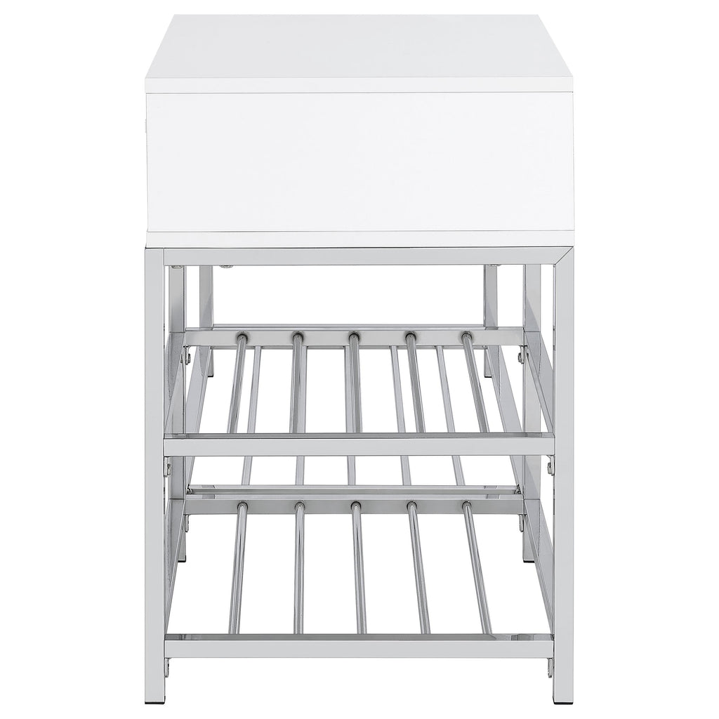 Siega 1-Drawer Shoe Storage Entryway Bench White High Gloss and Chrome
