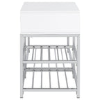 Siega 1-Drawer Shoe Storage Entryway Bench White High Gloss and Chrome