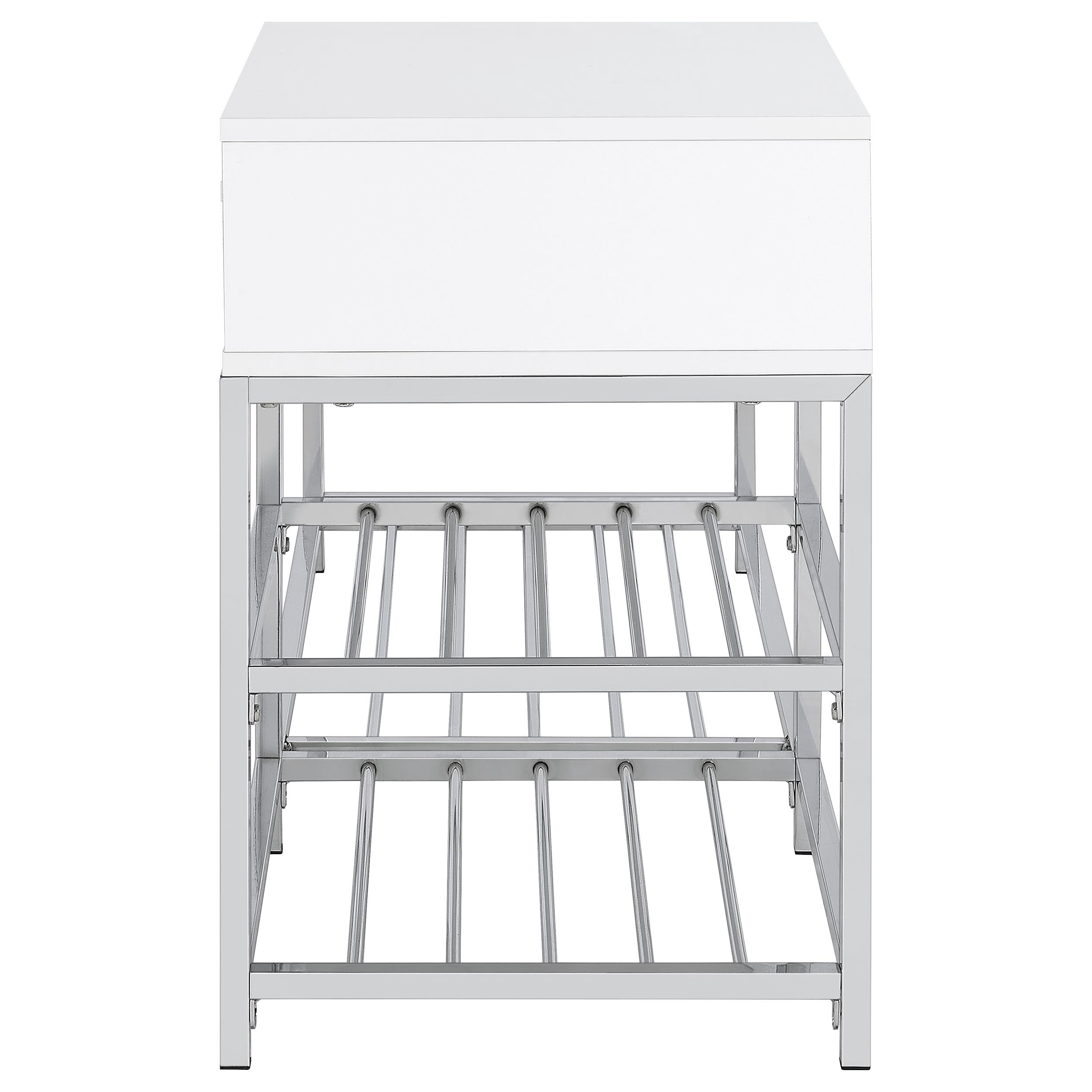 Siega 1-Drawer Shoe Storage Entryway Bench White High Gloss and Chrome