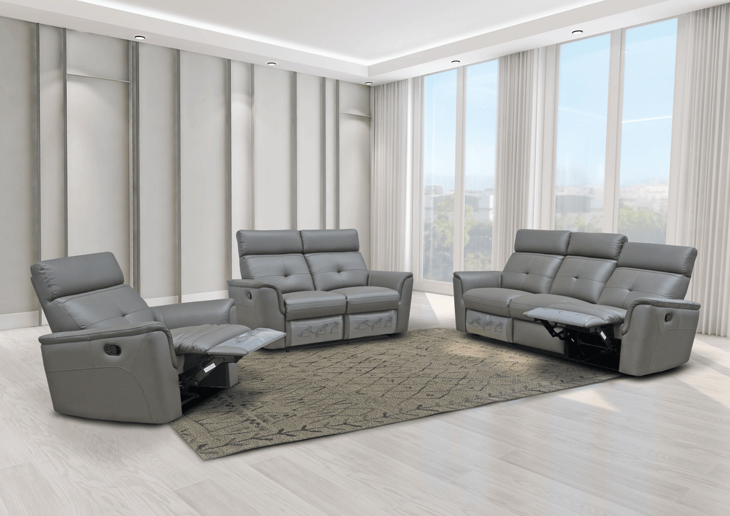 ESF Furniture -  8501 Living Room 3 Piece Living w/Manual Recliner Room Set in Dark Gray - 85013DARKGREYSLC-3SET