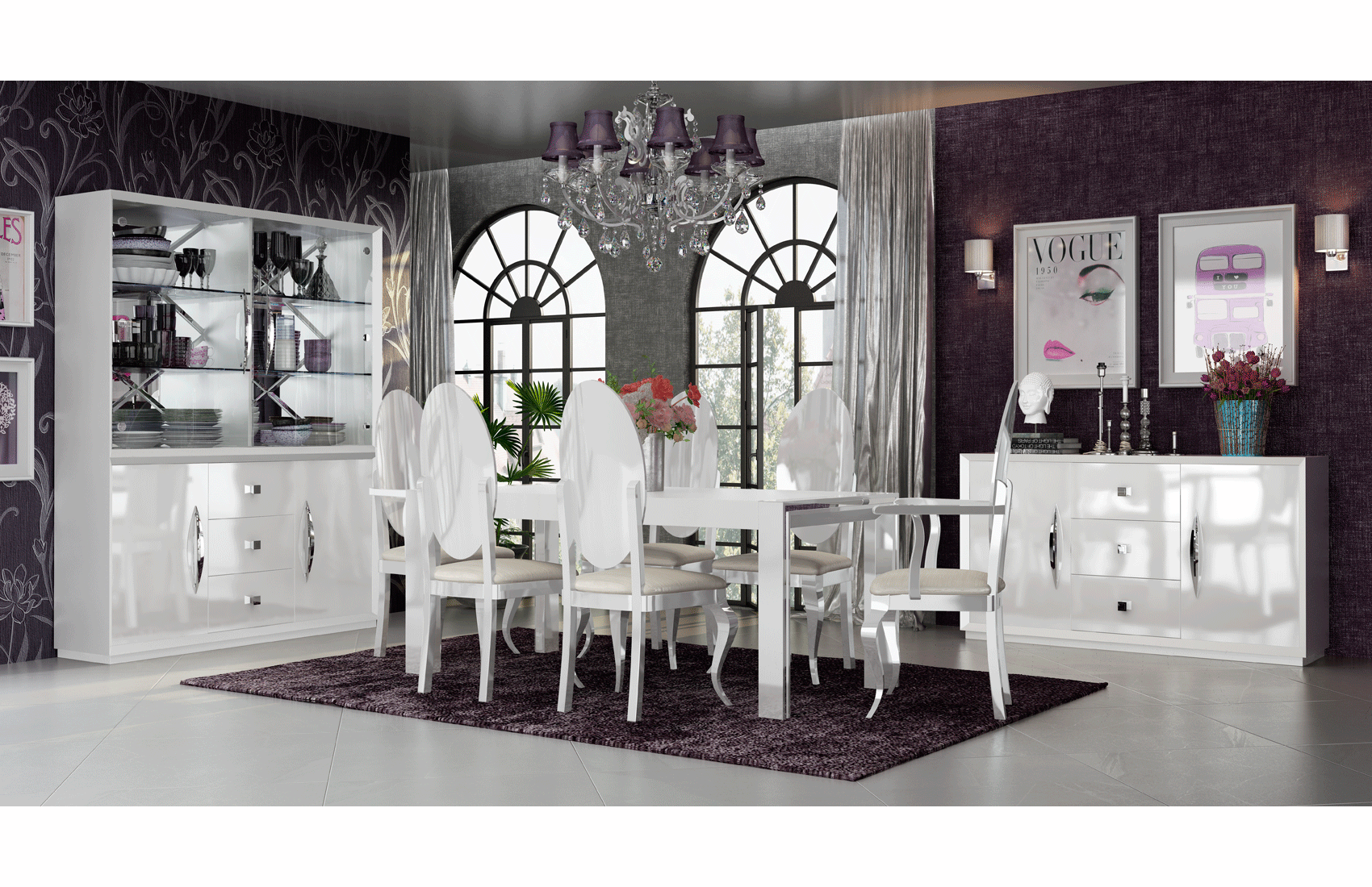 ESF Furniture - Carmen Dining Table 8 Piece Dining Room Set in White - CARMENTABLEWHITE-8SET