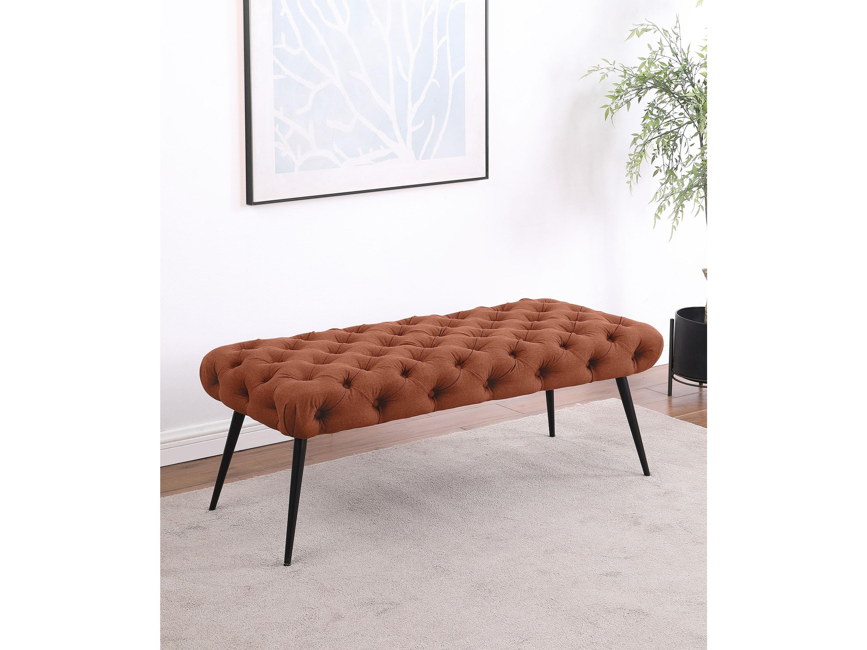 Ella Upholstered Tufted Bench Metal Legs Rust