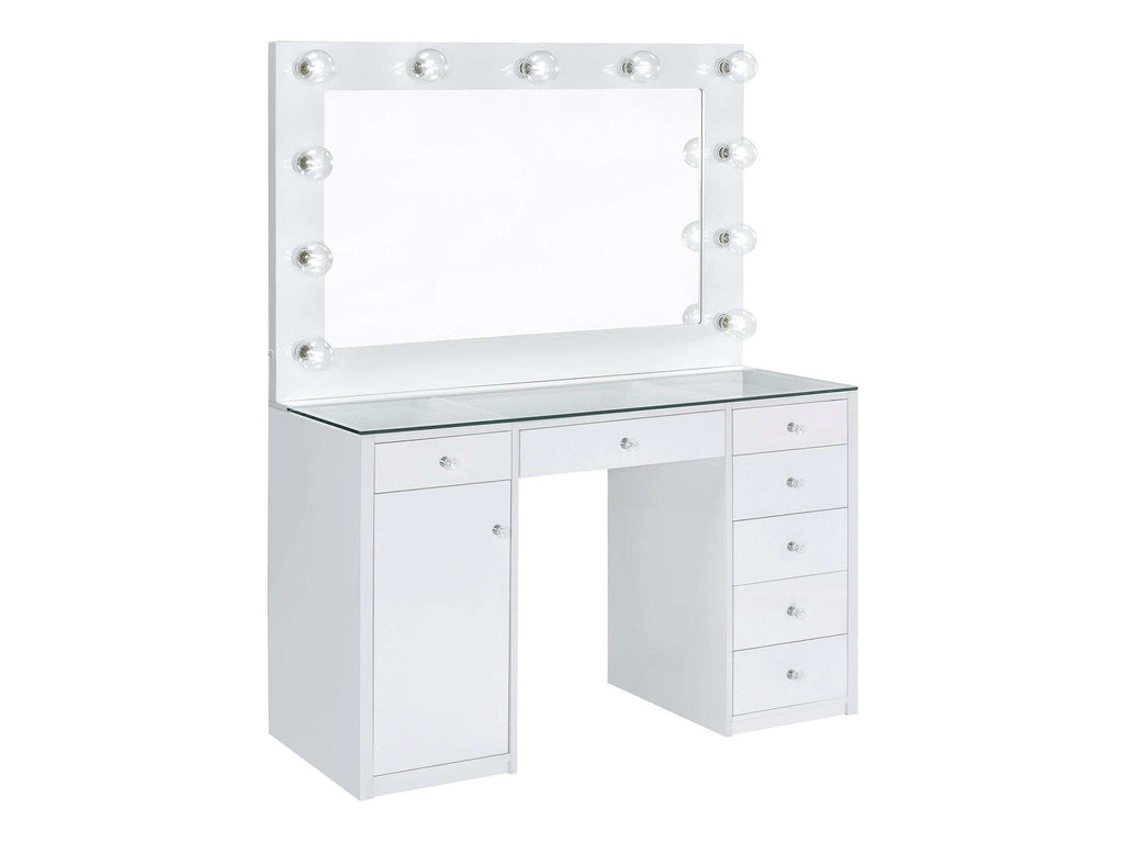 Acena 7-drawer Vanity Set with Lighting White High Gloss