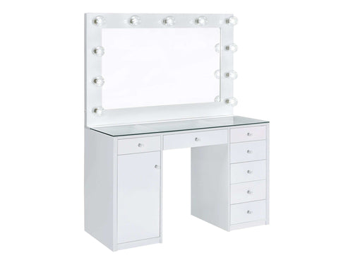 Acena 7-drawer Vanity Set with Lighting White High Gloss