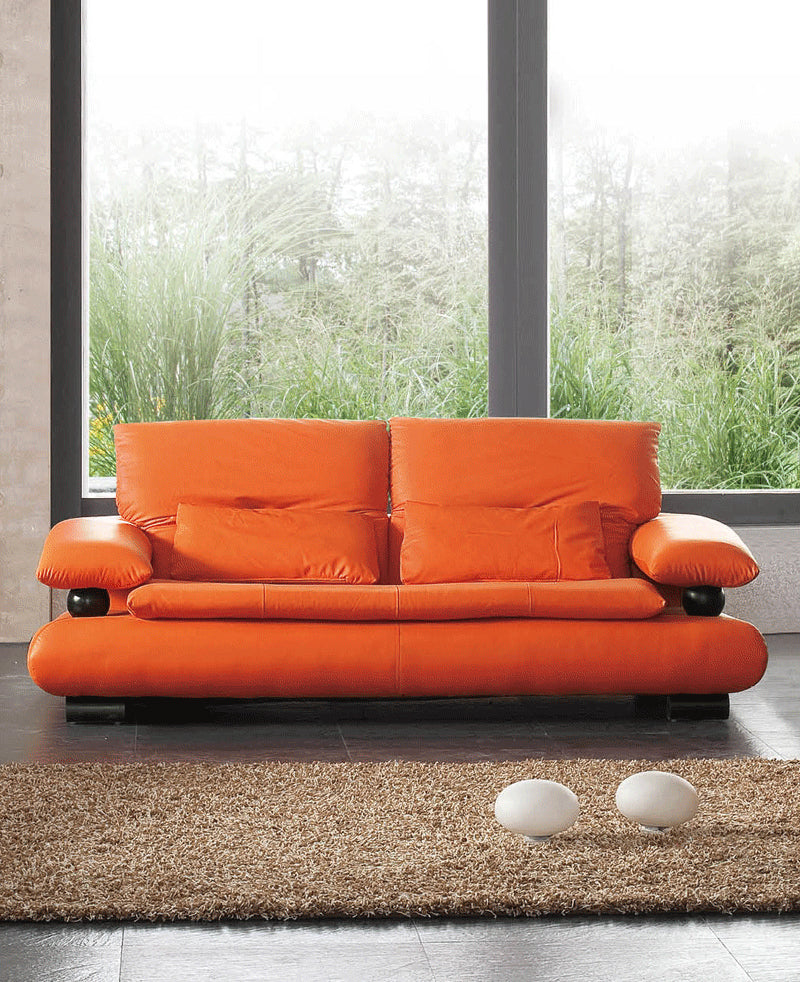 ESF Furniture - 410 Modern Leather Sofa in Rich Orange - 4103ORANGE