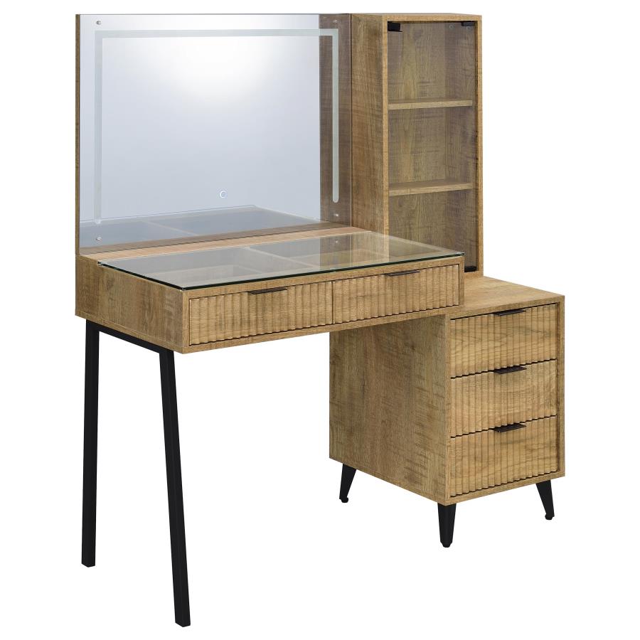 Souza 5-Drawer Makeup Vanity Table With LED Mirror White High Gloss