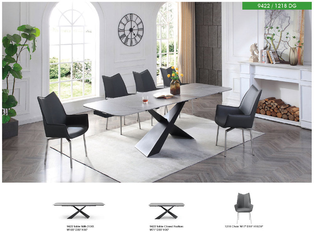 ESF Furniture - 9422 Dining Table Two 16'' Extensions in Dark Grey - 9422TABLE