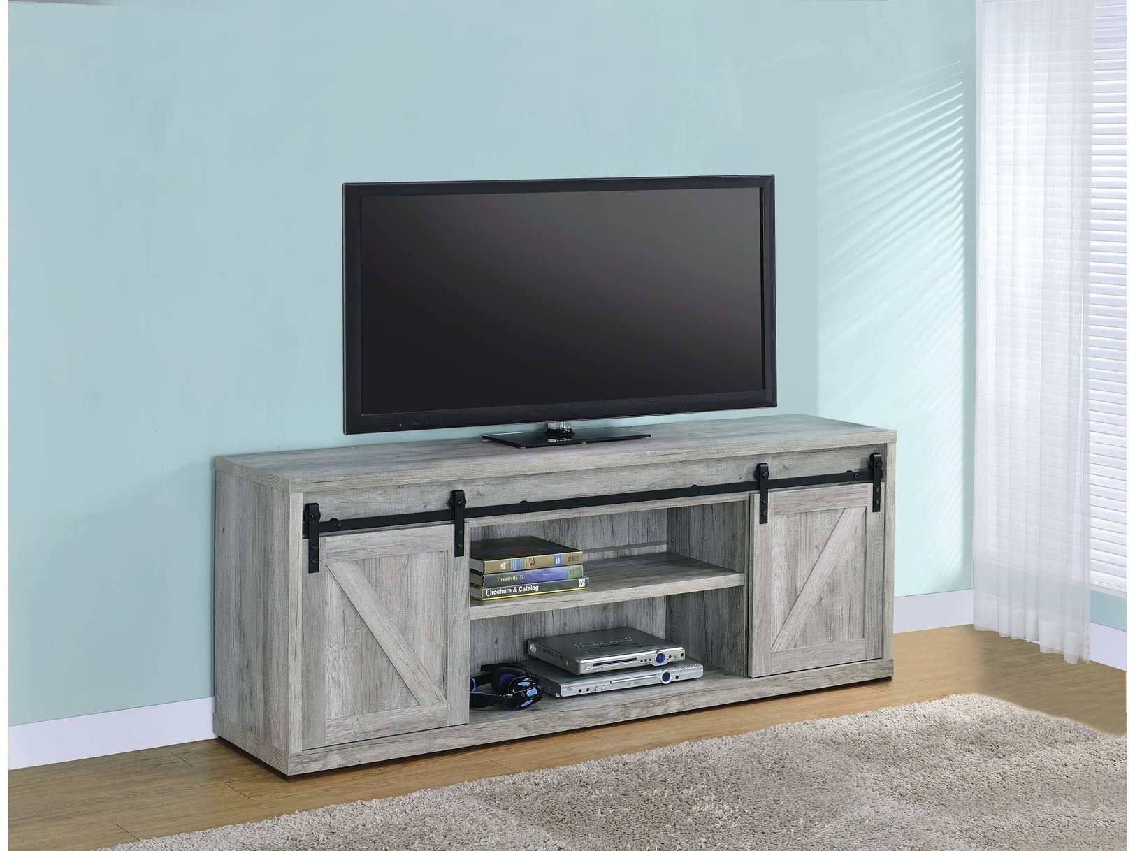 Brockton 2-door Engineered Wood 71-inch TV Stand Grey Driftwood