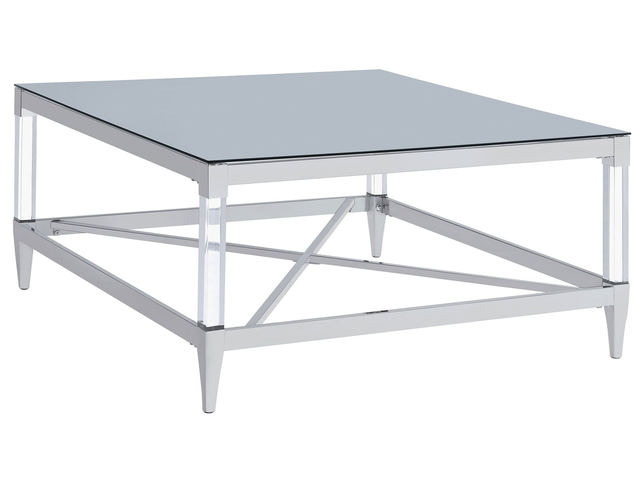 Lindley Square Tempered Mirror Acrylic Coffee Table Chrome