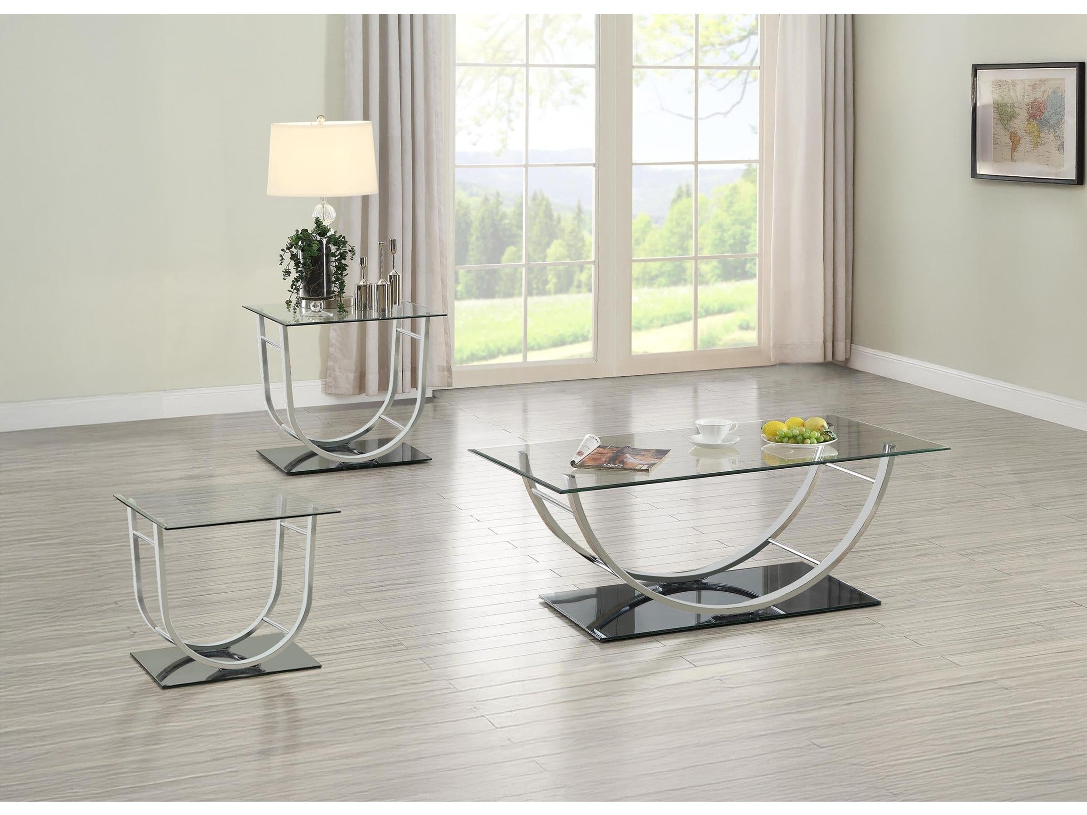 Danville Rectangular U-Shaped Glass Top Coffee Table Chrome