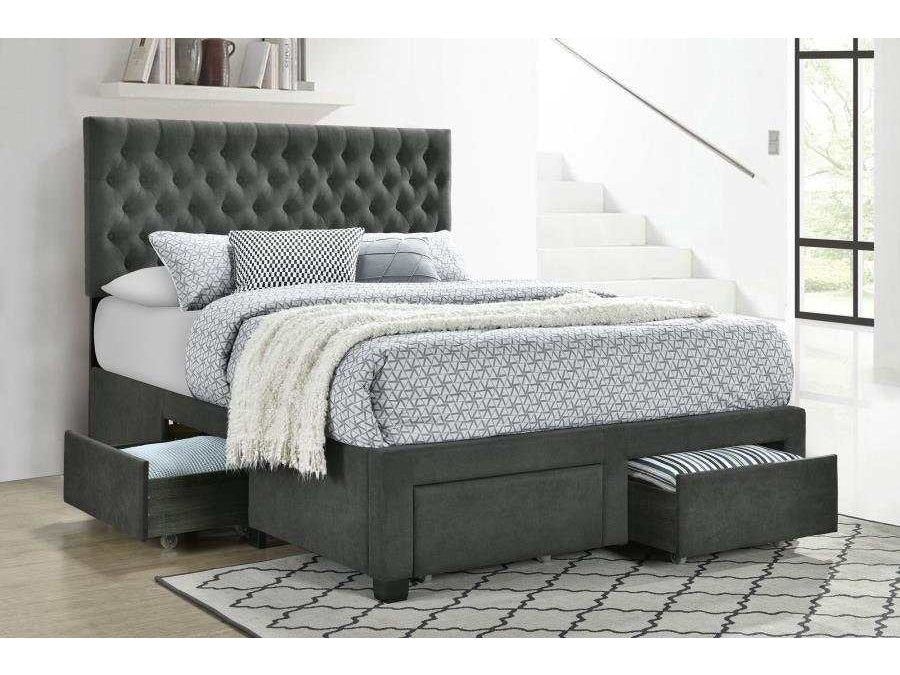 Soledad Upholstered Queen Storage Panel Bed Grey