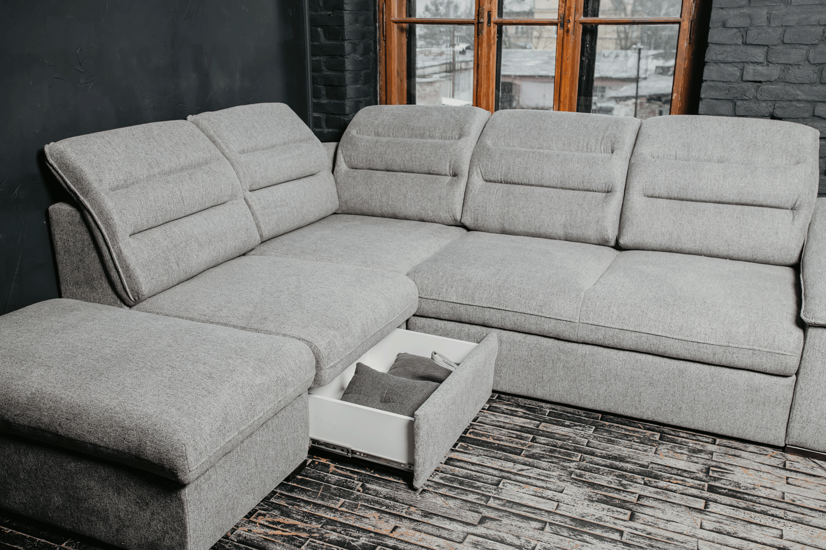 ESF Furniture - Oliver Sectional w/ Bed and Storage in Gray - OLIVERSECTIONALRIGHT