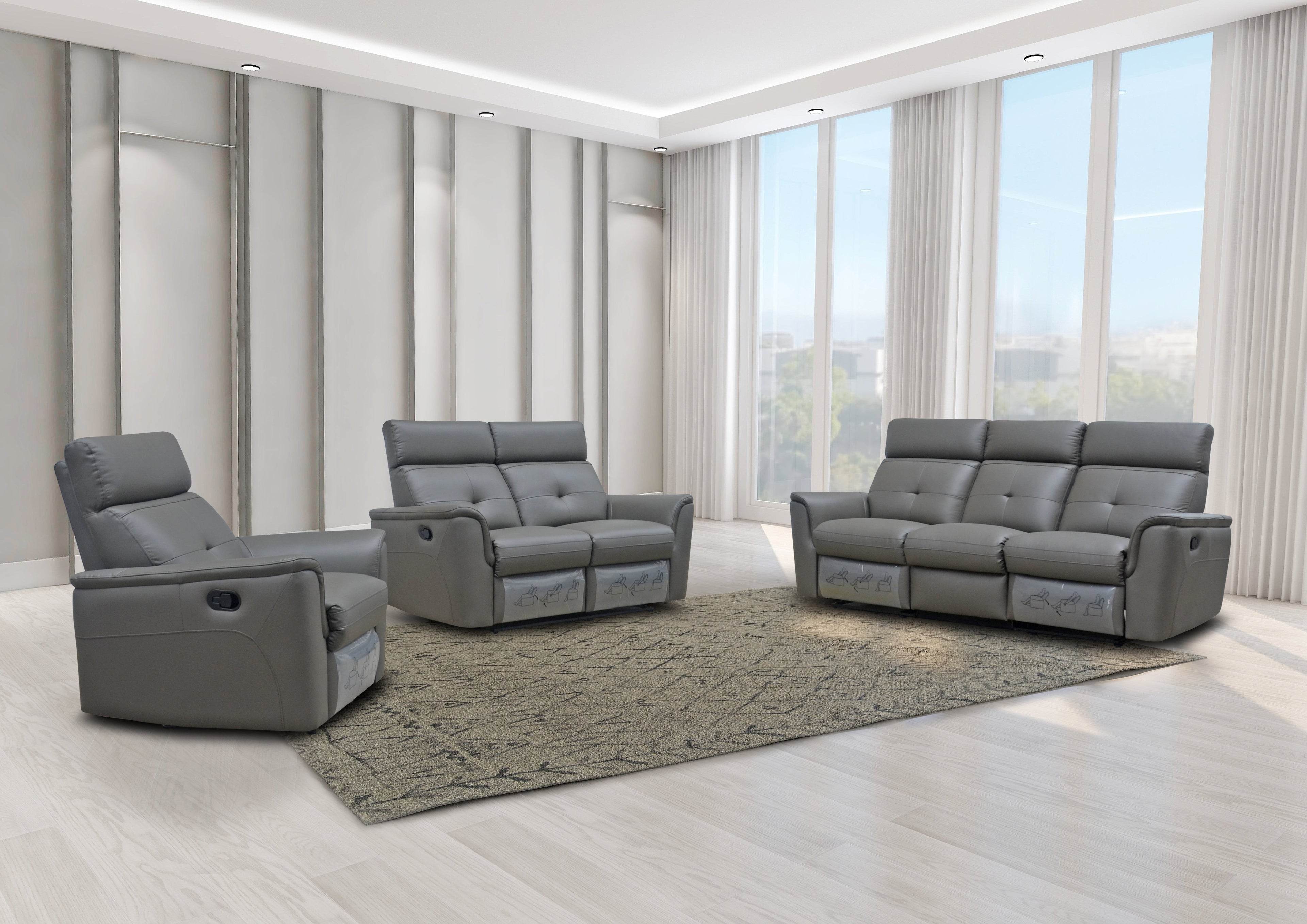 ESF Furniture -  8501 Living Room 3 Piece Living w/Manual Recliner Room Set in Dark Gray - 85013DARKGREYSLC-3SET