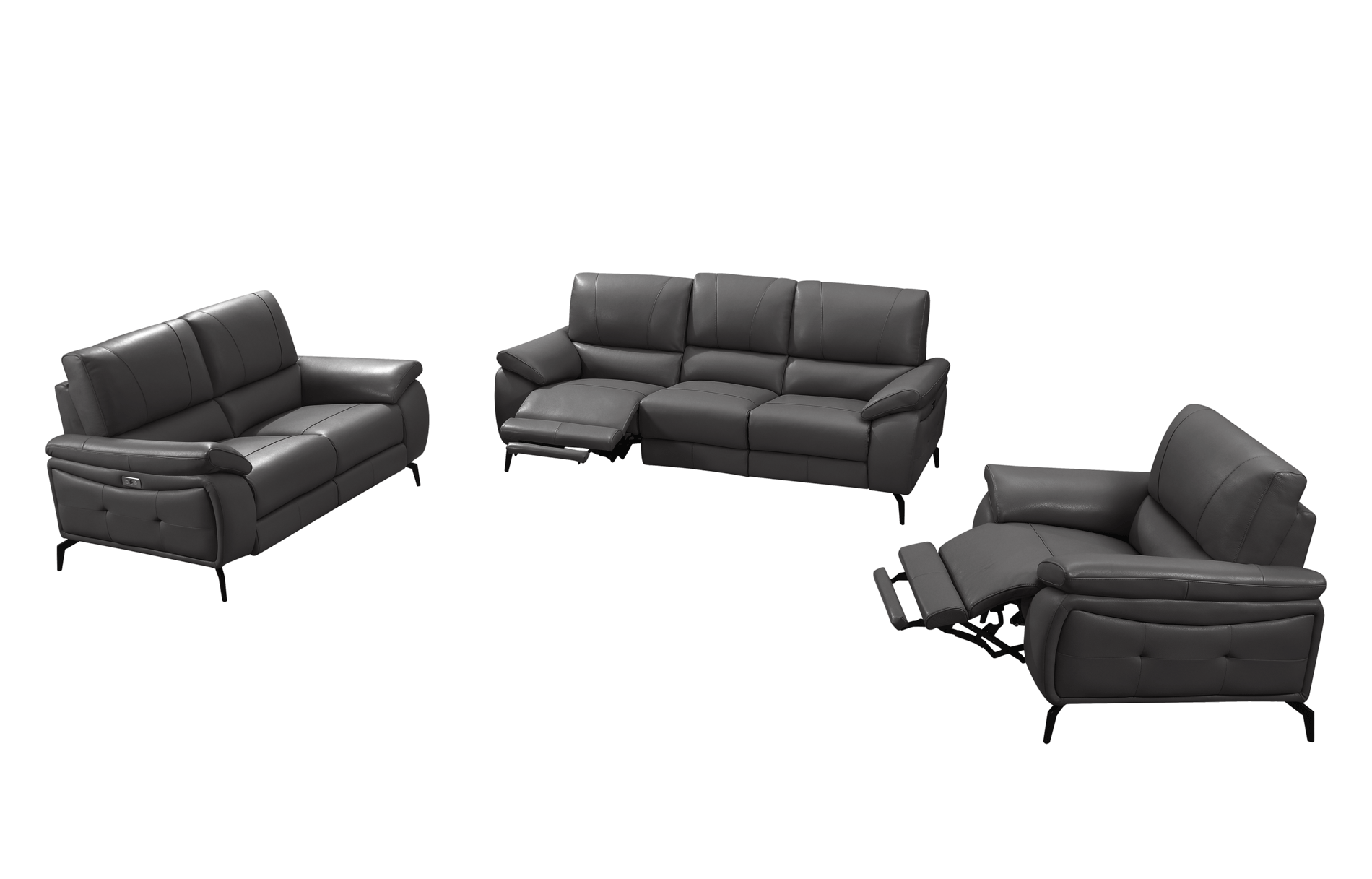 ESF Furniture - 2934 Living Room 3 Piece Living w/Electric Recliner Room Set in Dark Gray - 29343DARKGREYSLC-3SET