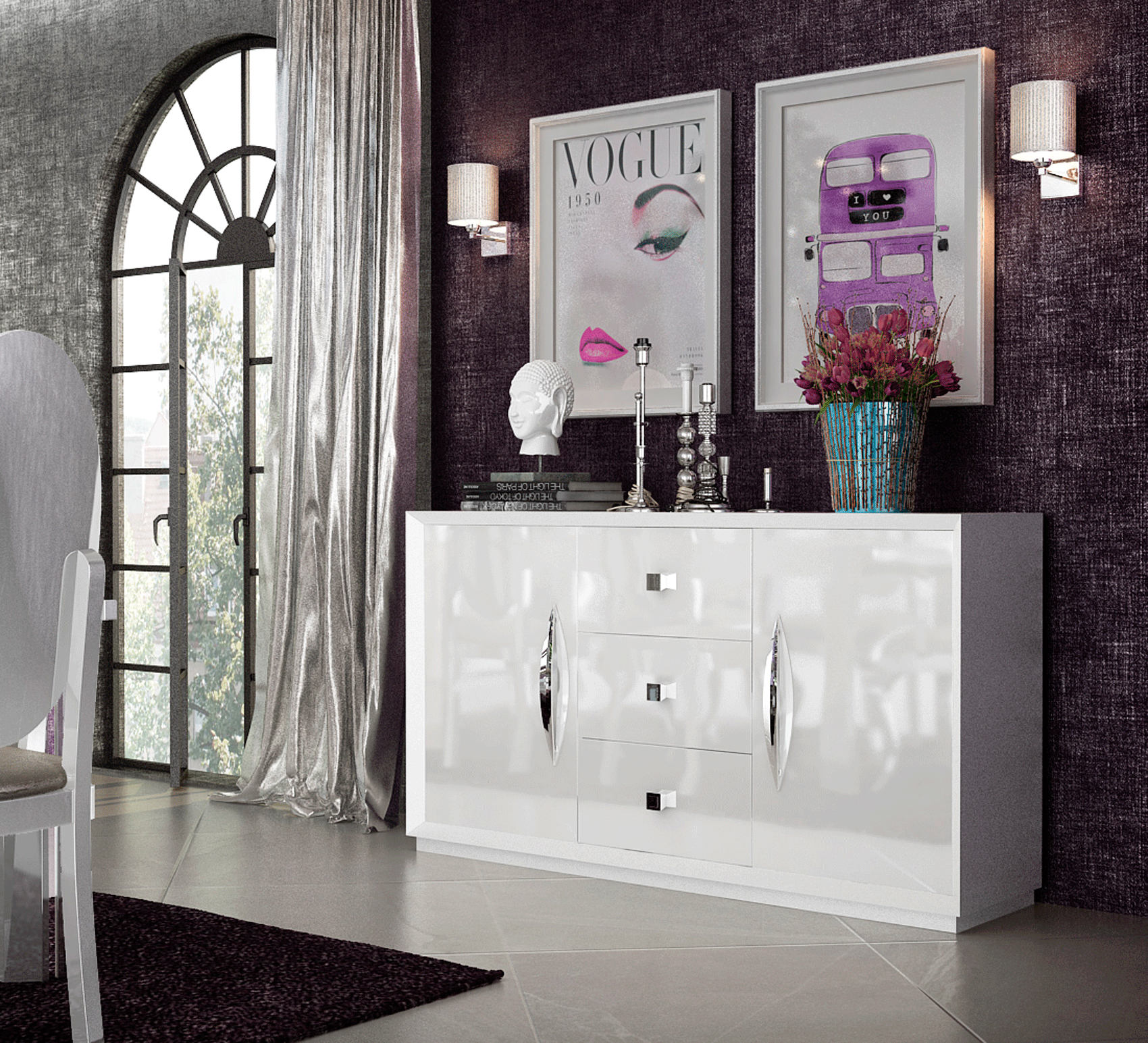 ESF Furniture - Carmen Dining Table 8 Piece Dining Room Set in White - CARMENTABLEWHITE-8SET