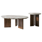 Jenna 35-inch Round Marble Top Cocktail Coffee Table Brown