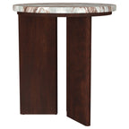 Jenna Round Marble Top Mango Wood Side End Table Brown