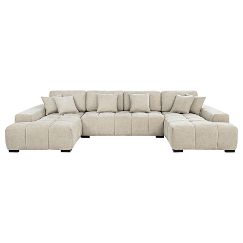 Cannella U-Shaped Double Chaise Upholstered Sectional Sofa Beige