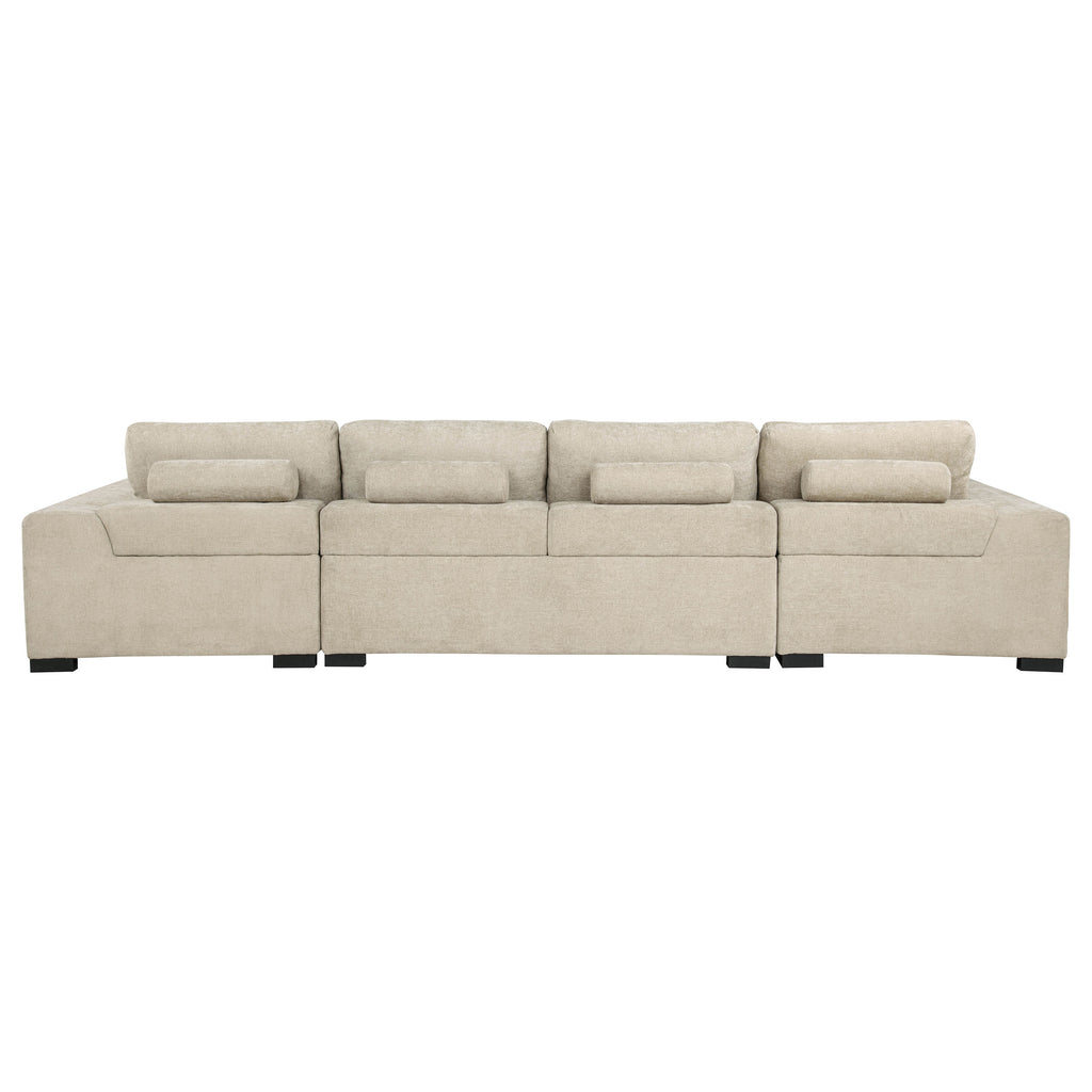 Cannella Beige U-Shaped Double Chaise Upholstered Sectional Sofa