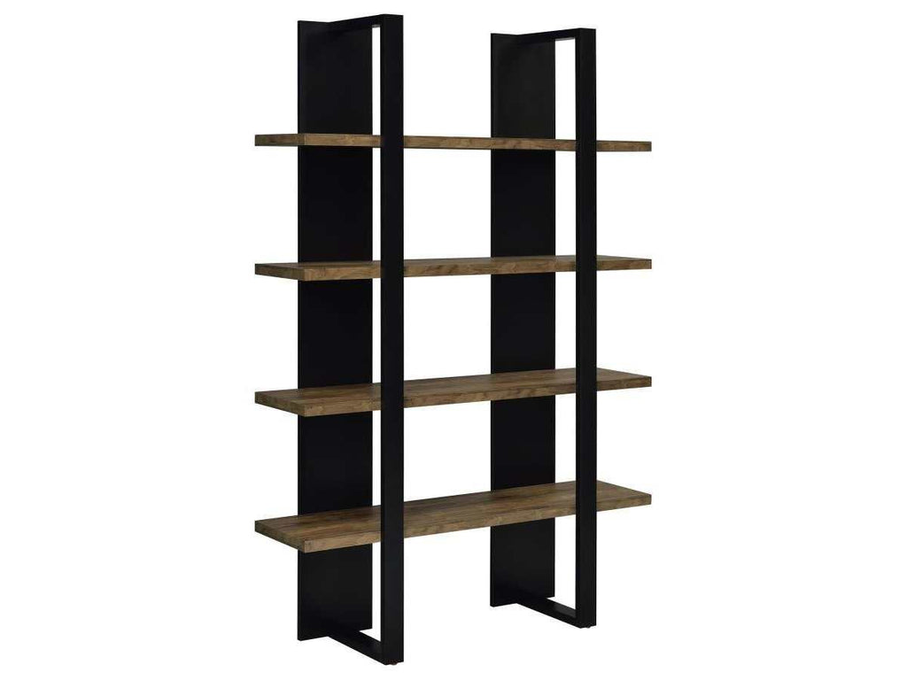Danbrook 71-inch 4-shelf Bookshelf Black and Aged Walnut