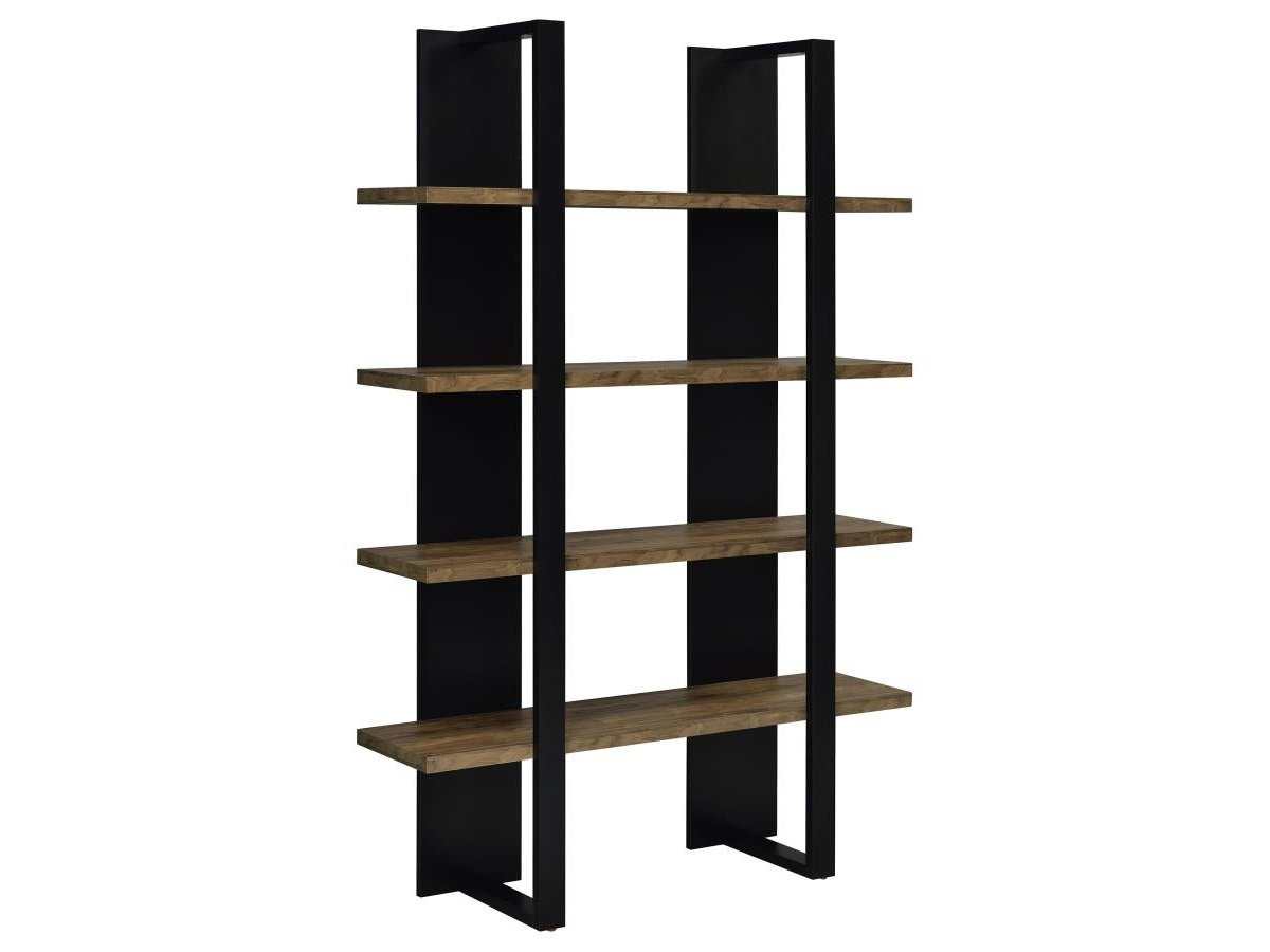 Danbrook 71-inch 4-shelf Bookshelf Black and Aged Walnut