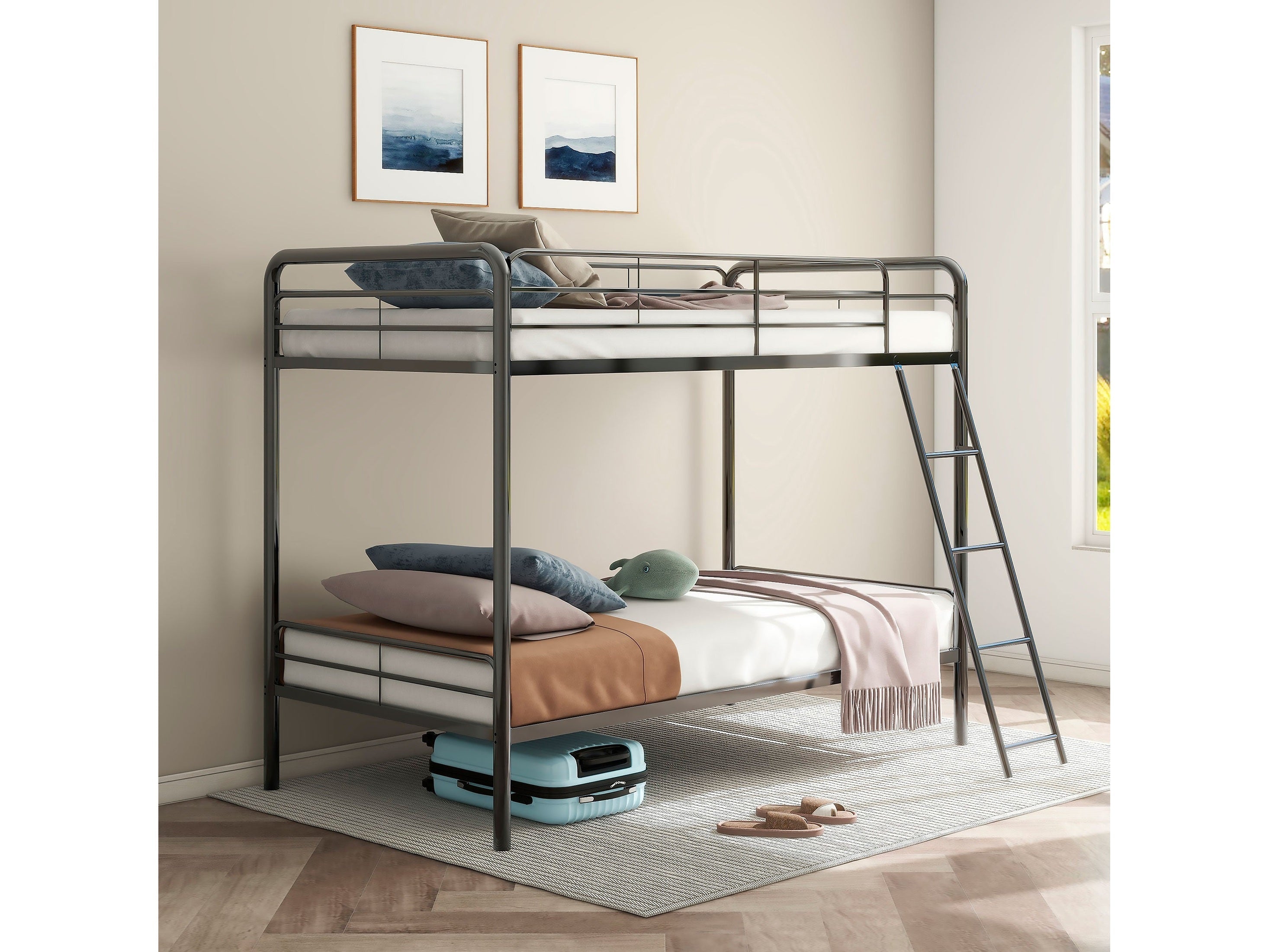 Carson Metal Twin Over Twin Bunk Bed Glossy Black