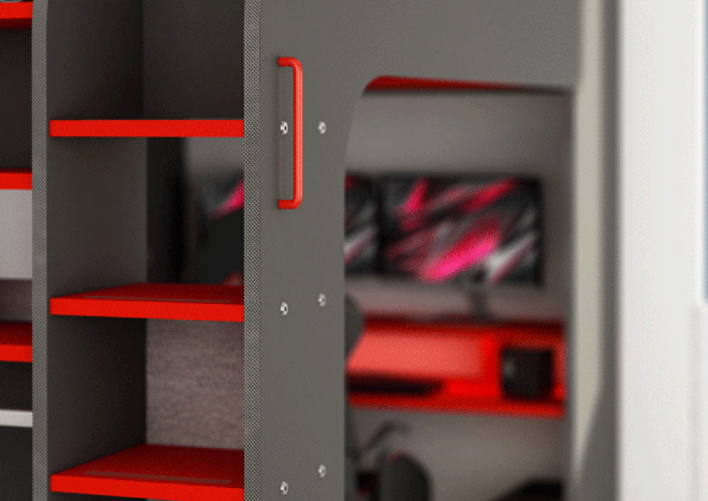 ESF Furniture - Gamer Bed 90x200 in Red & Black - GAMERBEDRED90x200